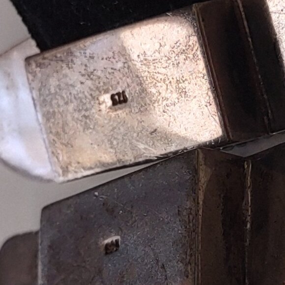 VINTAGE .925 STERLING SILVER LEATHER BAND PEARL CUFF BRACELET - Picture 7 of 14